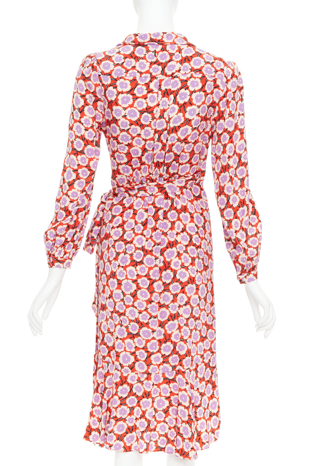 DIANE VON FURSTENBERG Carla  100% silk  red purple floral wrap dress US2 S