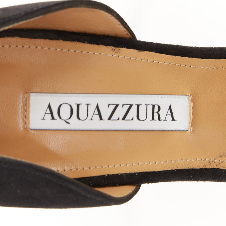 AQUAZZURA Uptown 105 black suede leather point toe dorsay pumps EU38