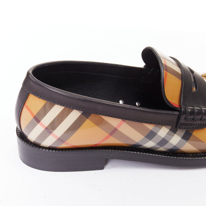 BURBERRY Bedmont Vintage Check patent leather classic penny loafers EU37.5