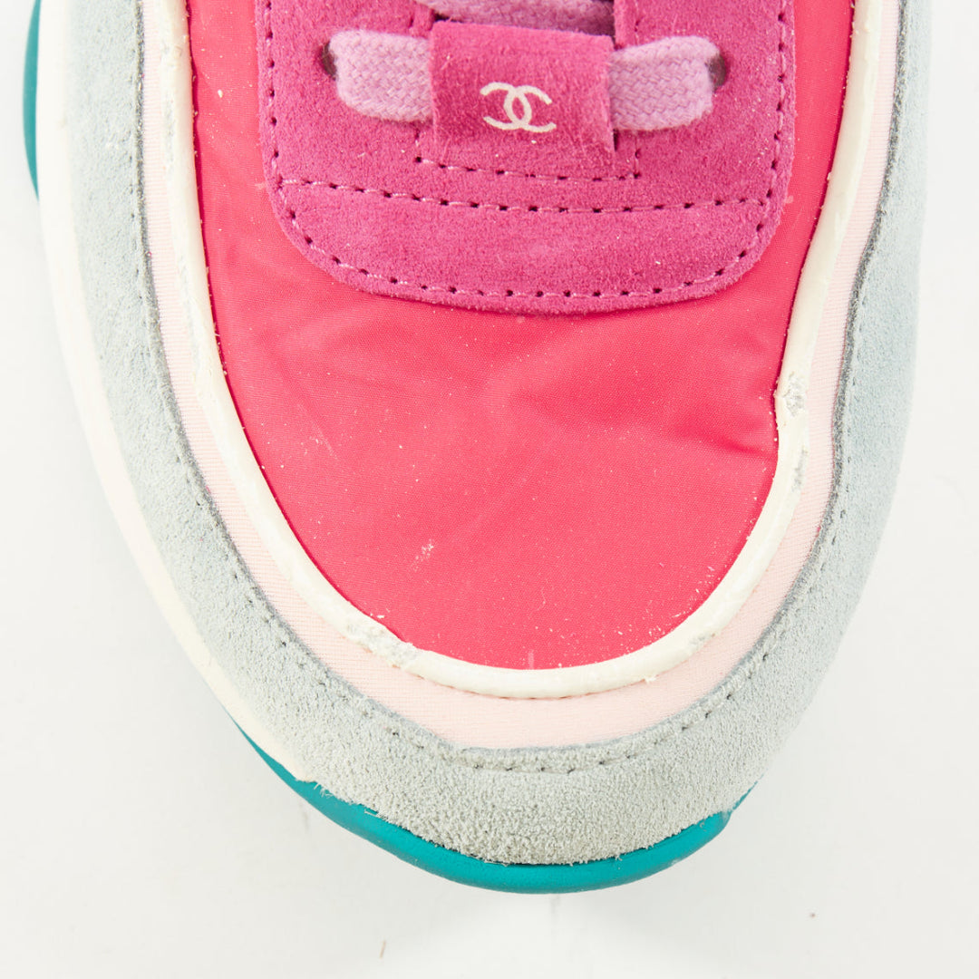 CHANEL 2018 pink blue suede fabric CC logo low top chunky sneakers EU38.5