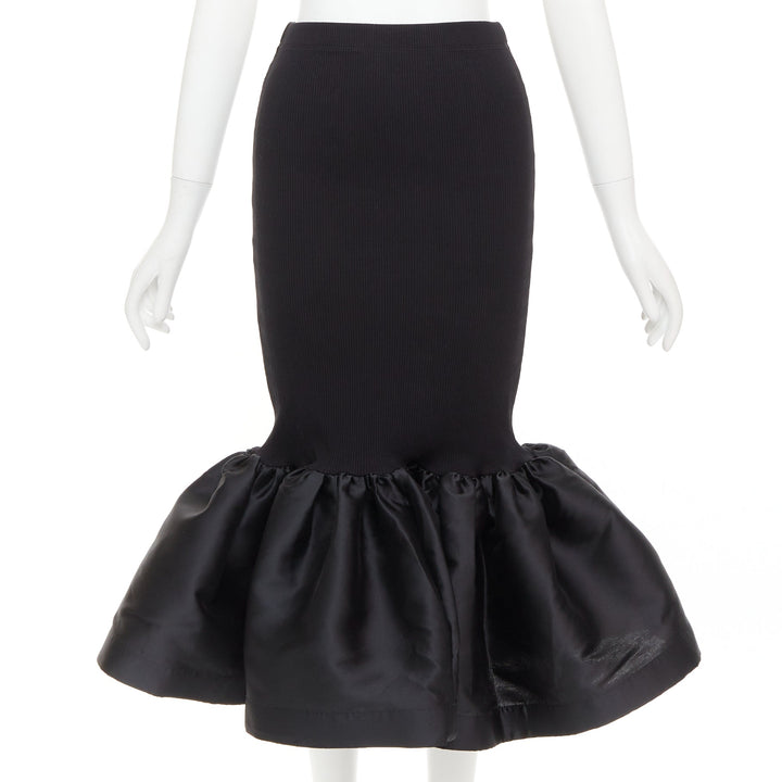MARQUES ALMEIDA black organic cotton blend ribbed mermaid ruffle skirt XS