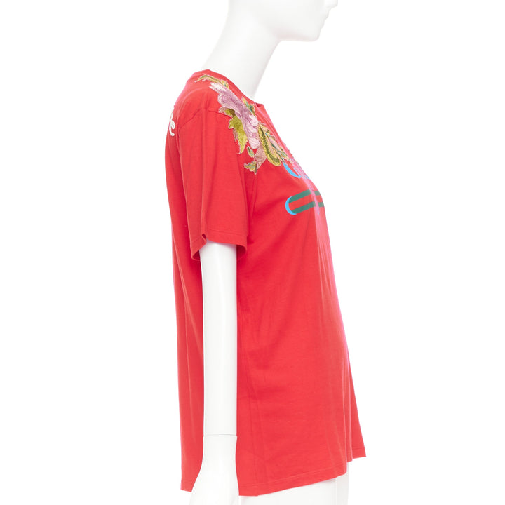 GUCCI 2017 Dover Street Market DSM red cotton flower embroidered t-shirt XS