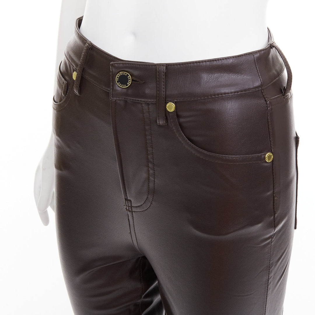 VERONICA BEARD Beverley Skinny Flare High Rise brown faux leather pants 24"