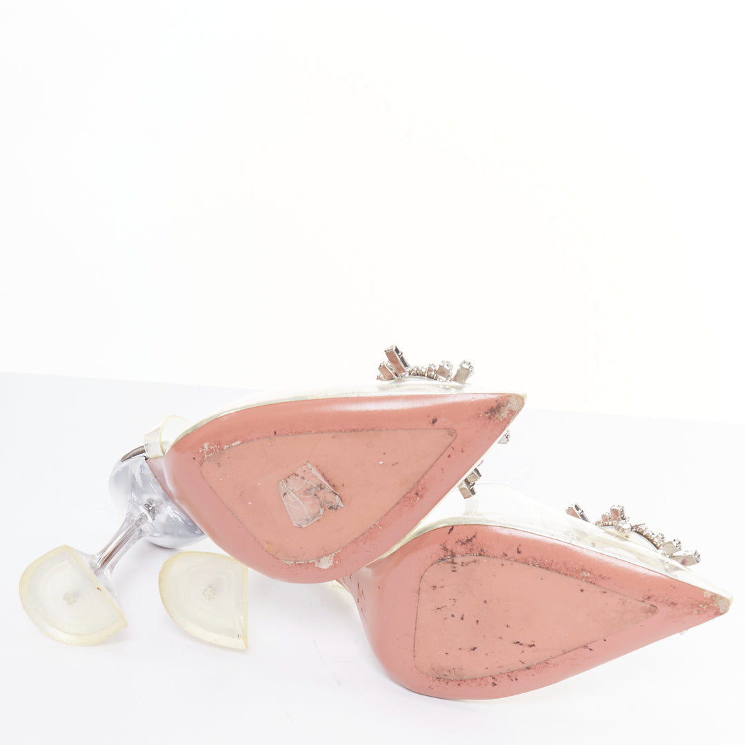 AMINA MUADDI BEgum 95mm Glass PVC crystal buckle sling transparent pump EU36