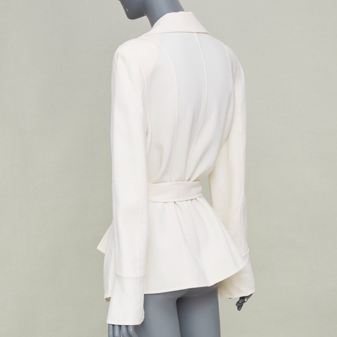 ESCADA cream wool blend double breasted belted flared bell sleeve coat FR44 XL