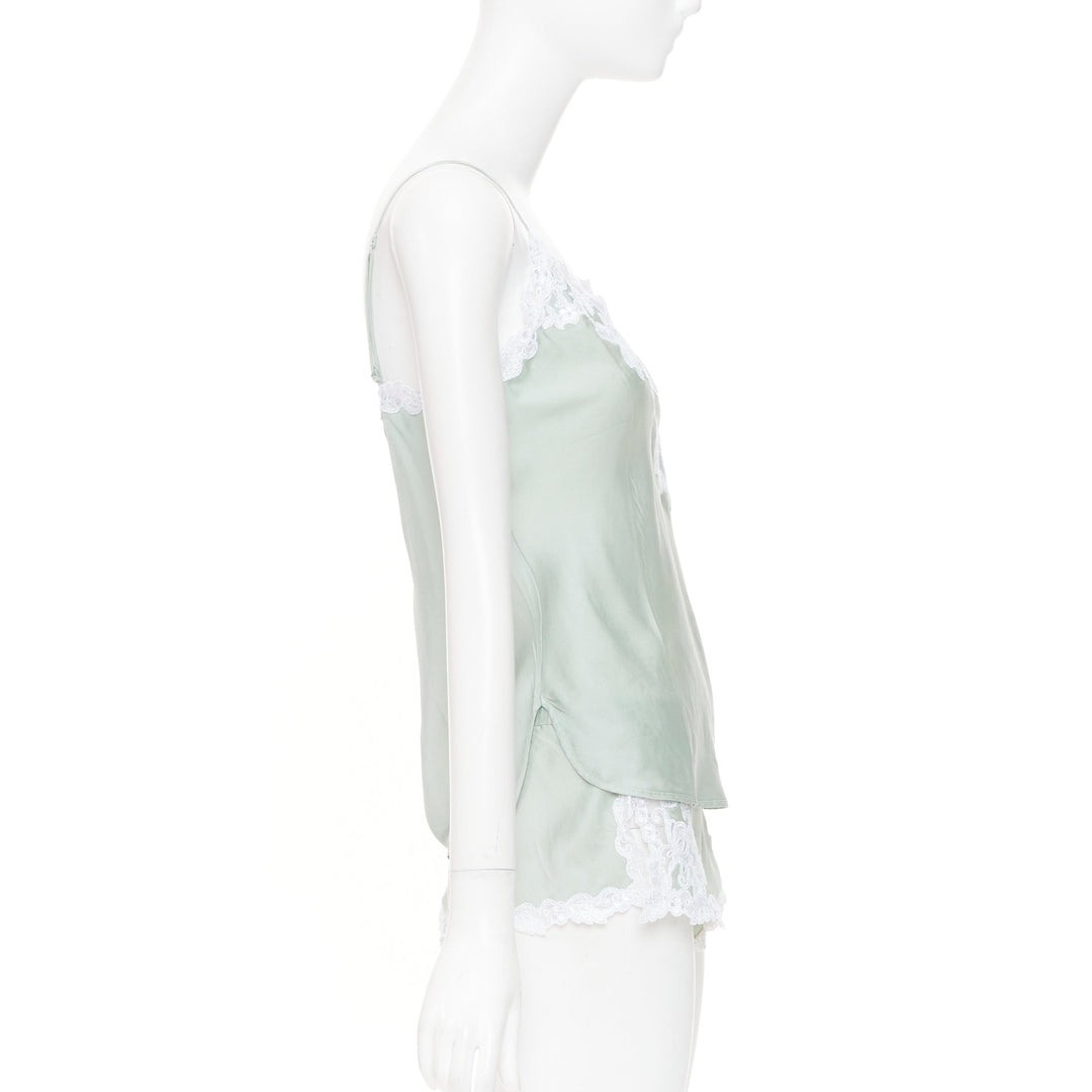 LA PERLA Maison pale green lace silk blend pajama camisole shorts set FR38 M