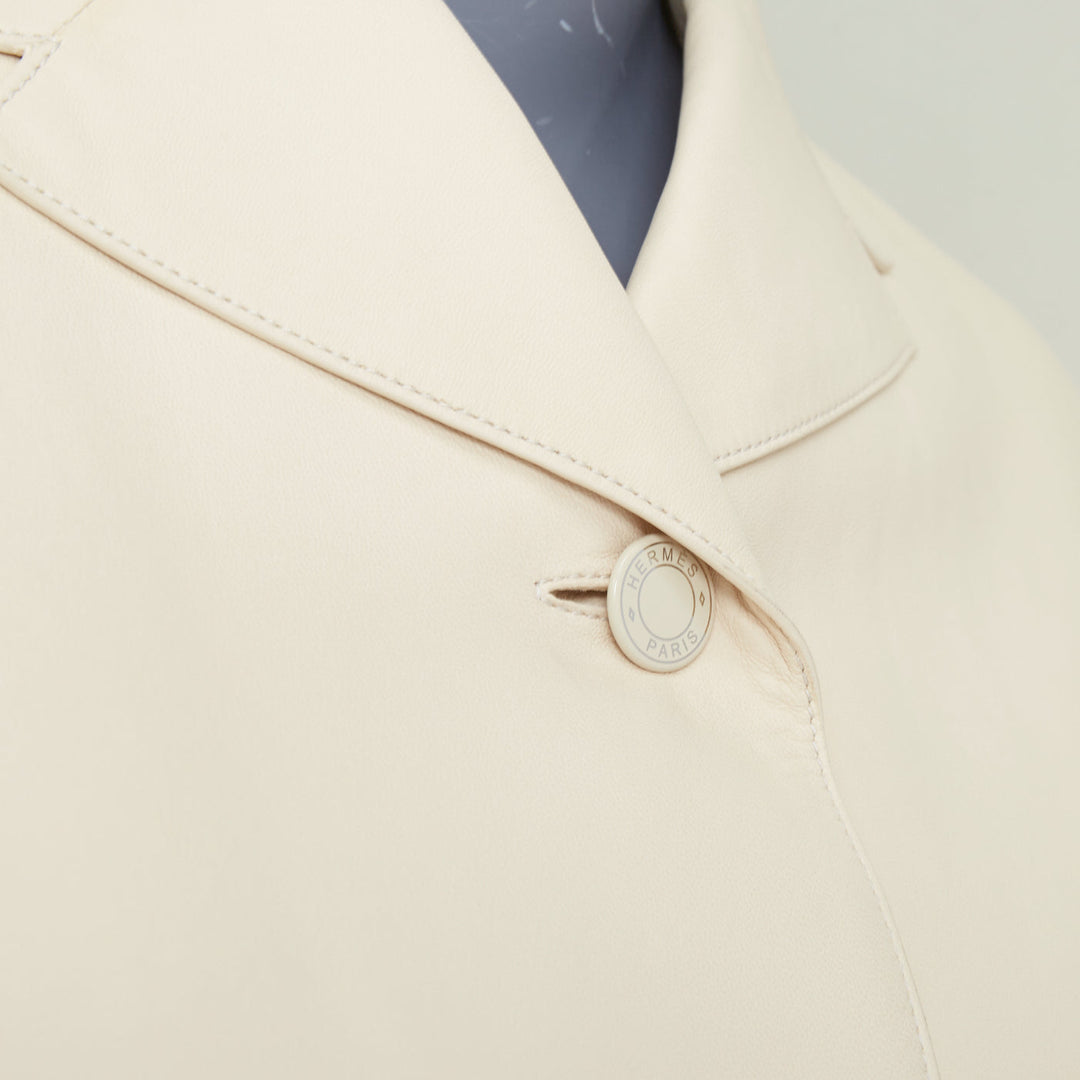 HERMES 2021 Equestrian ivory cream washed lambskin leather fitted jacket FR34 XS