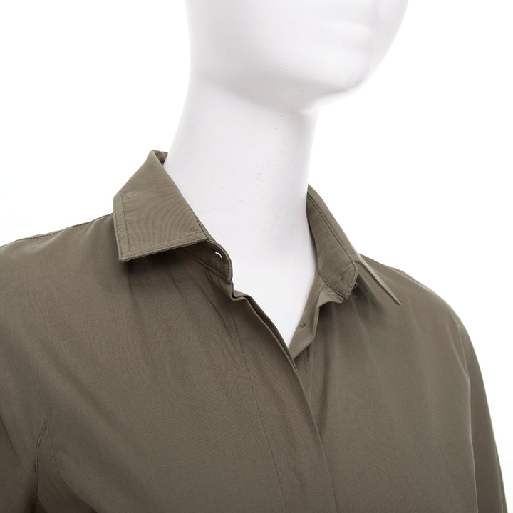 MAX MARA brown cotton poplin drawstring waist utility midi shirt dress IT36 XXS