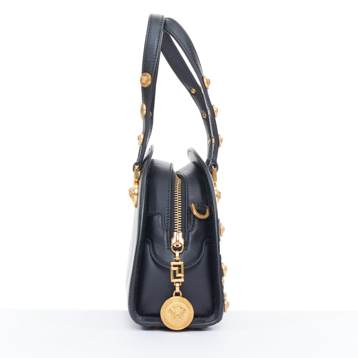 VERSACE 2018 Runway Tribute Medallion small black leather gold buckles bag