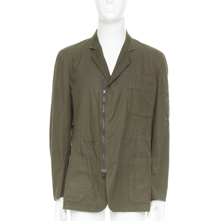 Y'S YOHJI YAMAMOTO green asymmetric zip up multi pockets military jacket JP3 L