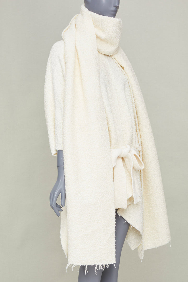 ATTERSEE 2022 The Boucle Poncho ivory textured detachable scarf outerwear OS
