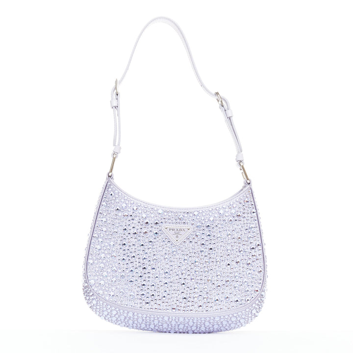 PRADA Cleo blue crystal encrusted satin triangle logo underarm shoulder bag