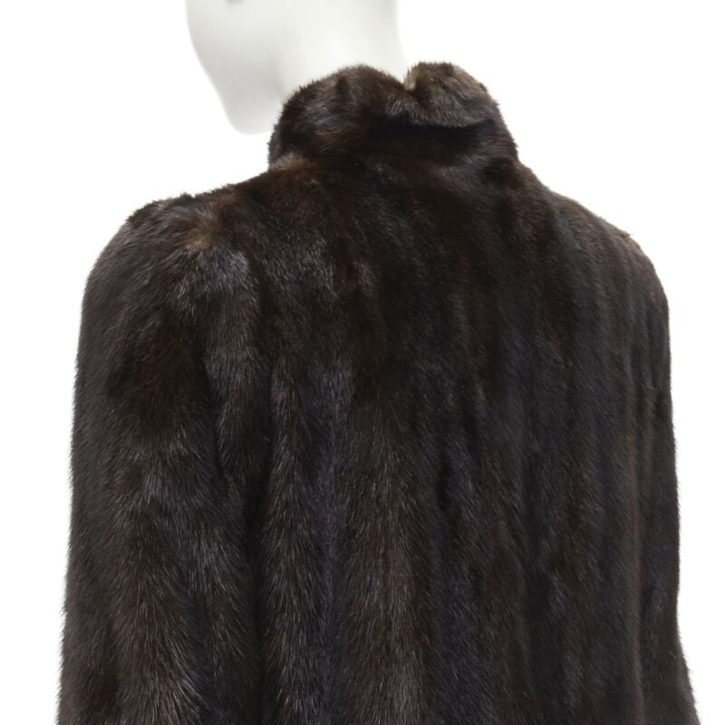 FONG'S brown fur mandarin collar long sleeve hook eye coat jacket