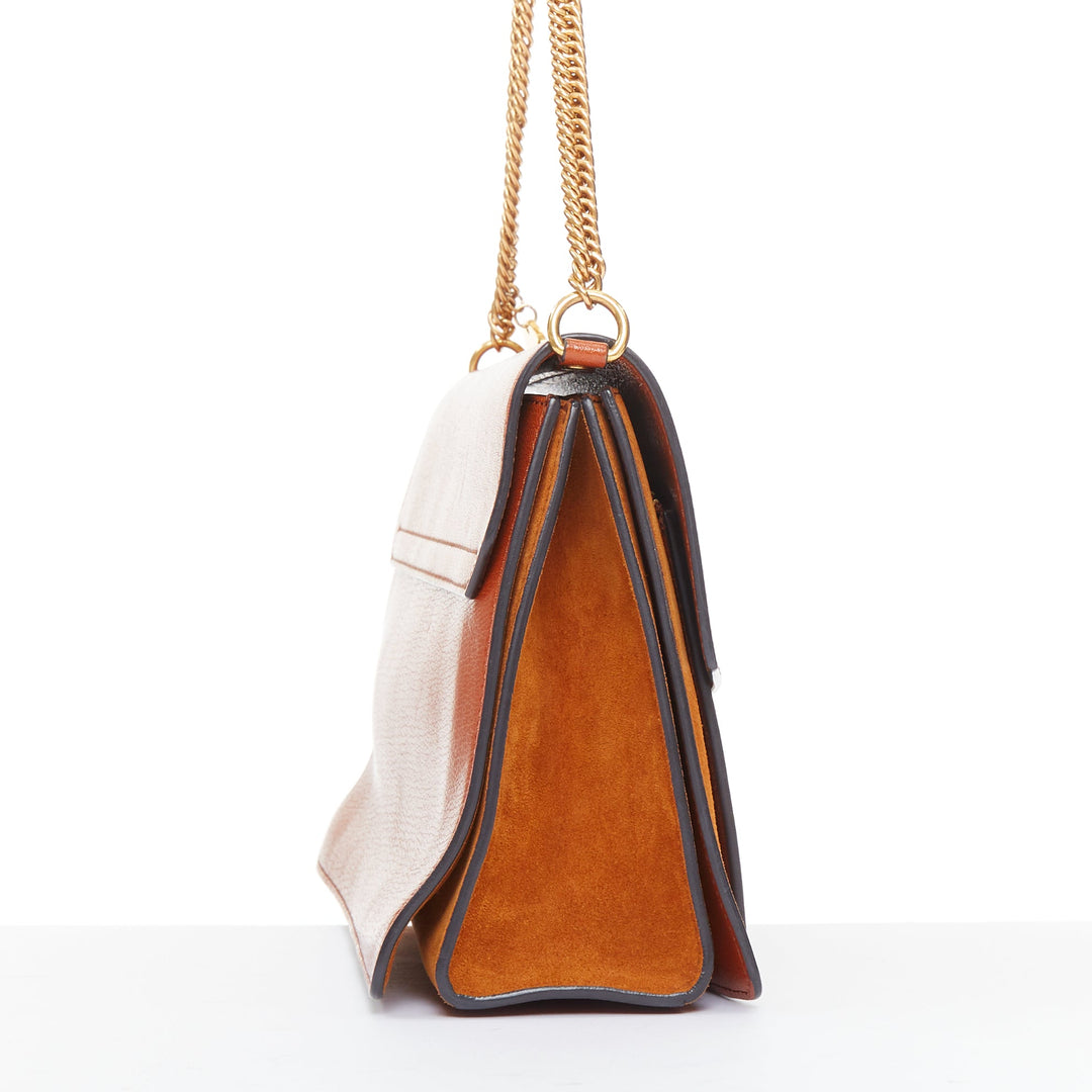 GIVENCHY GV3 Small tan brown leather suede clasp structured crossbody bag