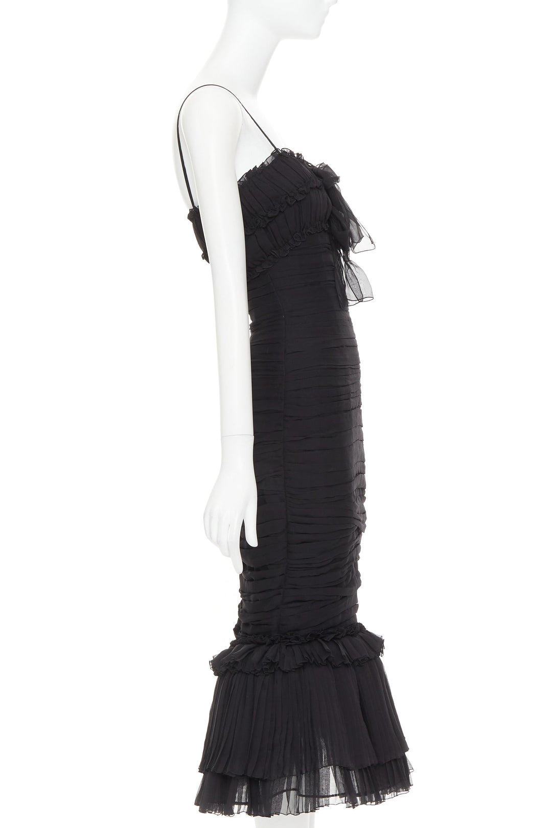 ALEXANDRE VAUTHIER COUTURE black chiffon ruched tulle flared crystal skirt dress