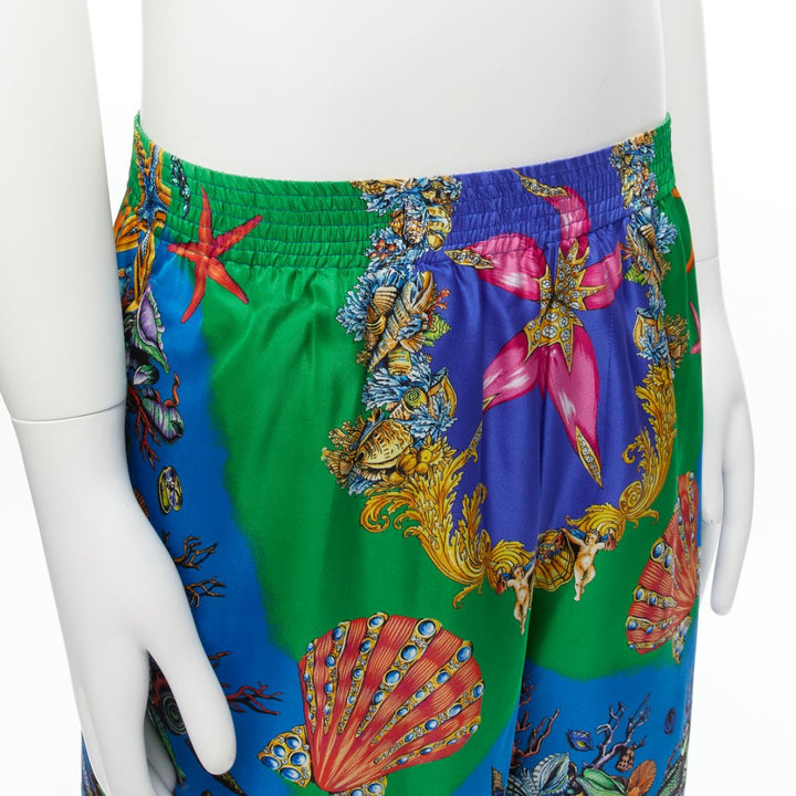 VERSACE 2021 Tresor De La Mer blue seashell print 100% silk shorts IT48 M