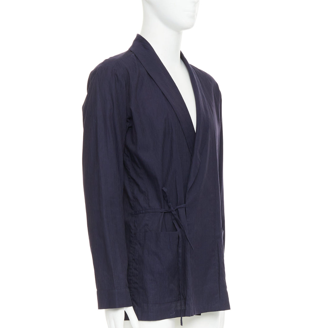 DRIES VAN NOTEN navy subtle printed cotton collared kimono overshirt IT44 XS