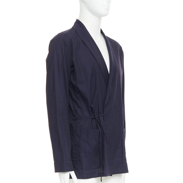 DRIES VAN NOTEN navy subtle printed cotton collared kimono overshirt IT44 XS