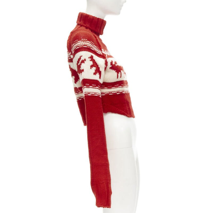 DSQUARED Vintage red white Canadian Christmas cropped turtleneck sweater S