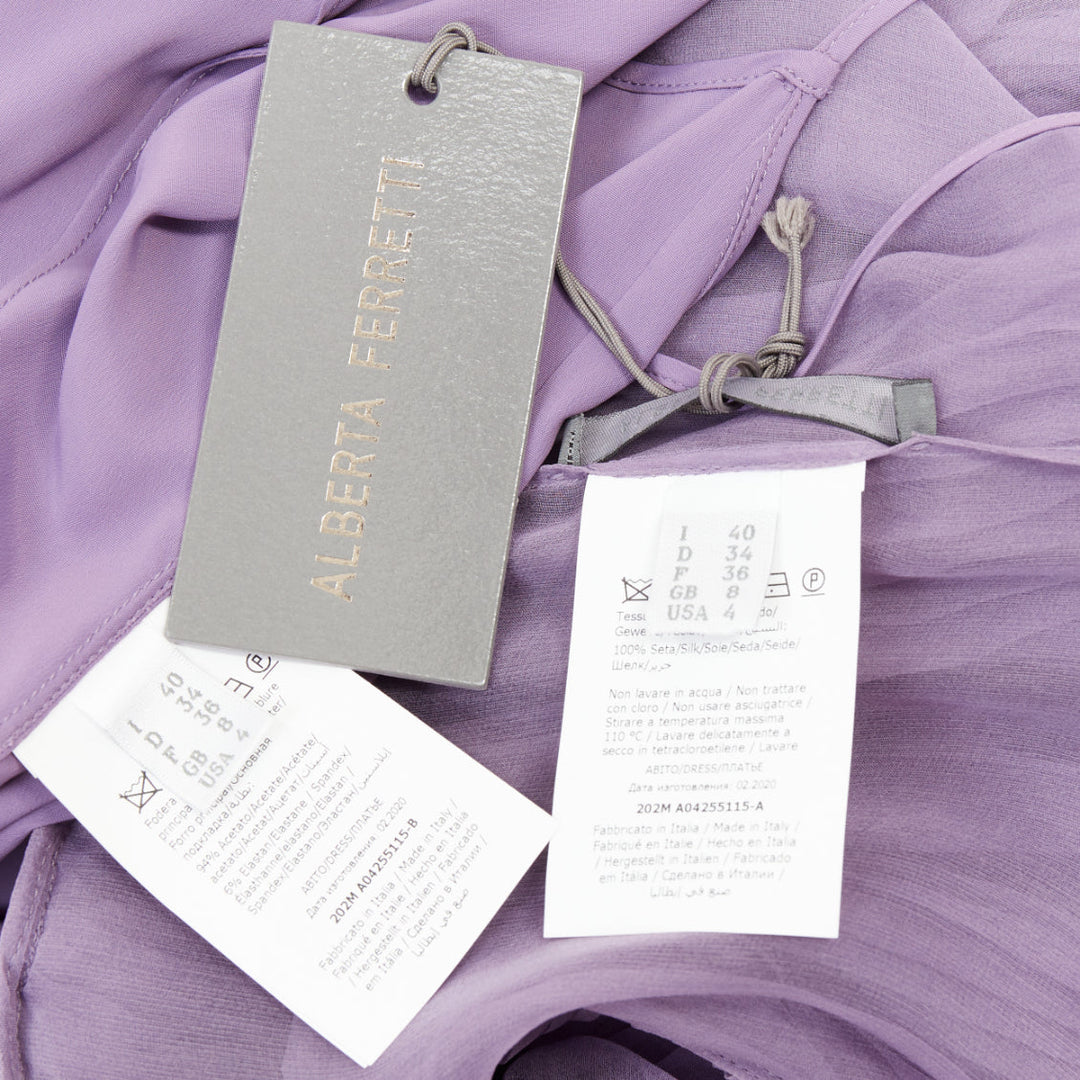 ALBERTA FERRETTI Vintage purple sheer silk tier ruffle evening gown dress IT40 S