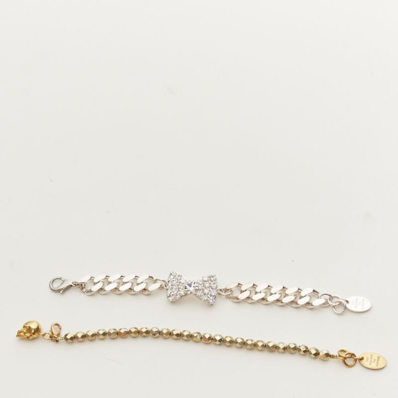 LE BIJOUX DE SOPHIE Lot of 2 gold skull charm silver crystal bow chain bracelet