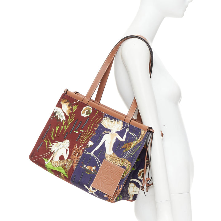 LOEWE 2020 PAULA'S IBIZA Mermaid Medium Cushion Tote printed canvas shoulder bag