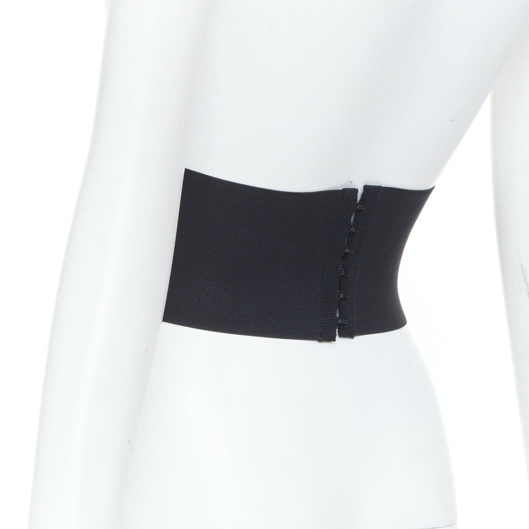 MIU MIU logo patch hook and eye corset wide elastic black cincher waist belt