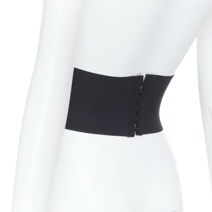 MIU MIU logo patch hook and eye corset wide elastic black cincher waist belt