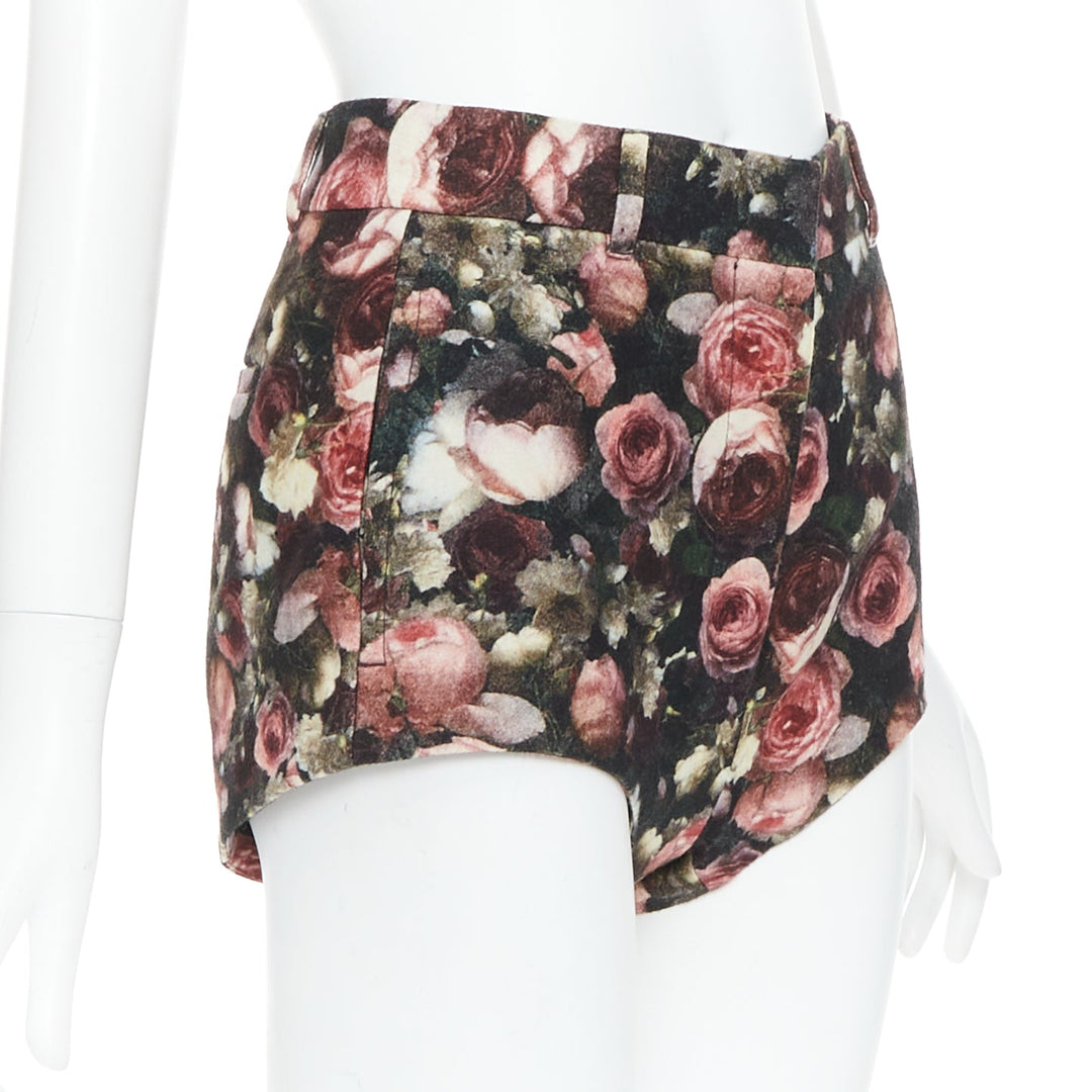 GIVENCHY Tisci 2013 black pink rose floral print high cut shorts