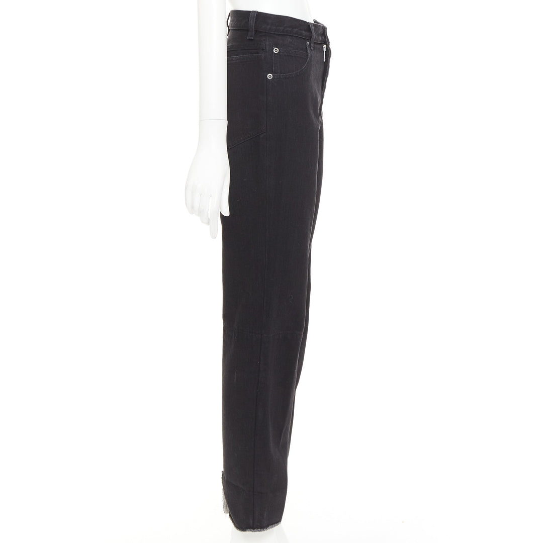 OLD CELINE Phoebe Philo black cotton denim raw  slit straight leg jeans FR36 S