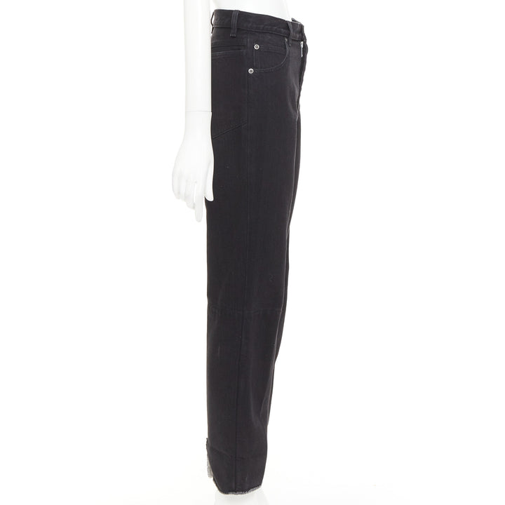 OLD CELINE Phoebe Philo black cotton denim raw  slit straight leg jeans FR36 S