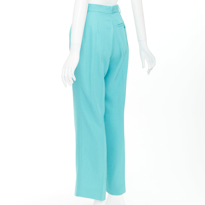 BALENCIAGA 2022 Unfit turquoise blue high sheen twill straight leg pants XS
