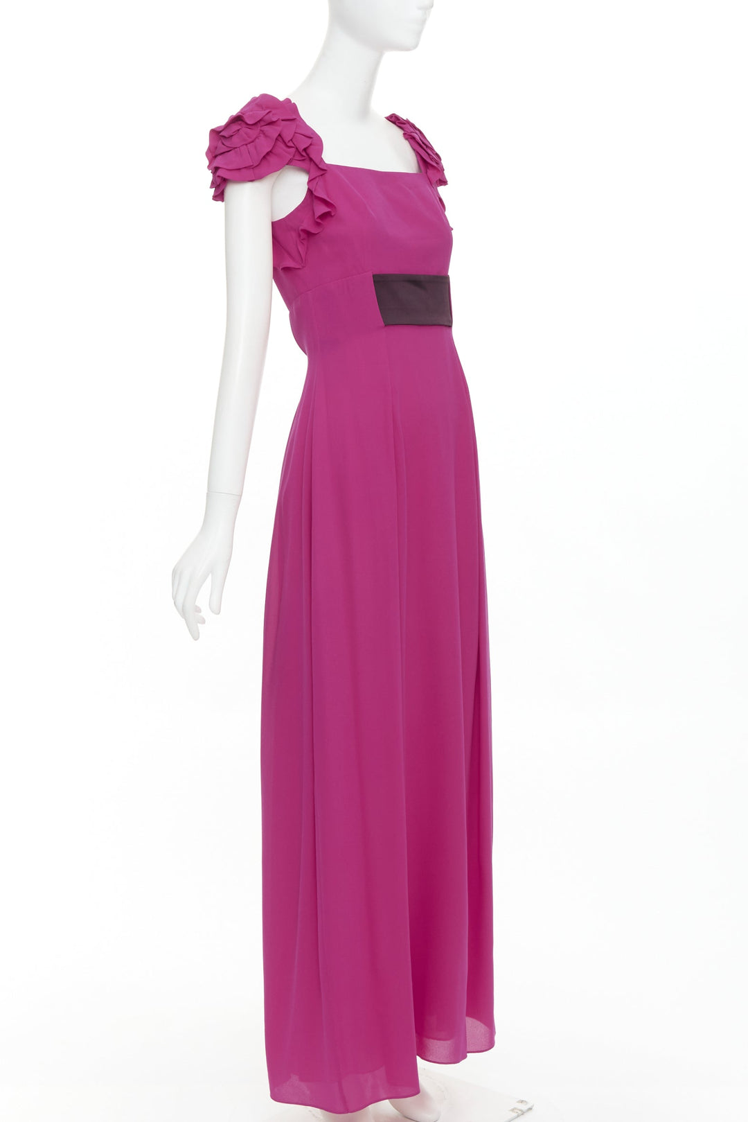 ESCADA Vintage fuchsia pink black silk rose applique midi gown FR34 XS