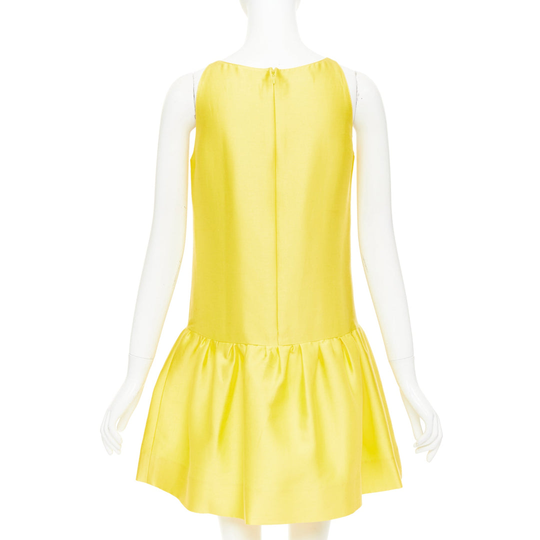 OSCAR DE LA RENTA R08 yellow cotton silk sleeveless drop waist dress US4 XXS