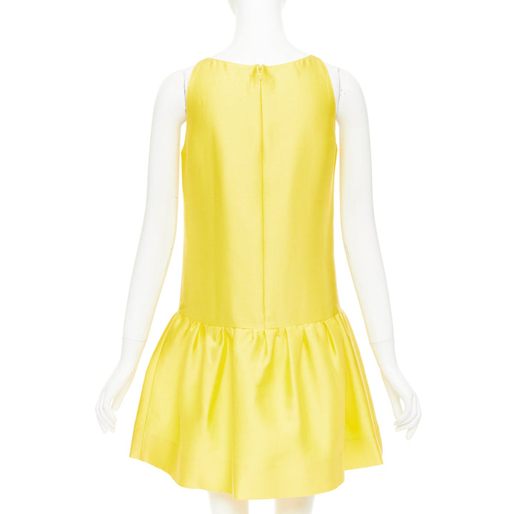 OSCAR DE LA RENTA R08 yellow cotton silk sleeveless drop waist dress US4 XXS