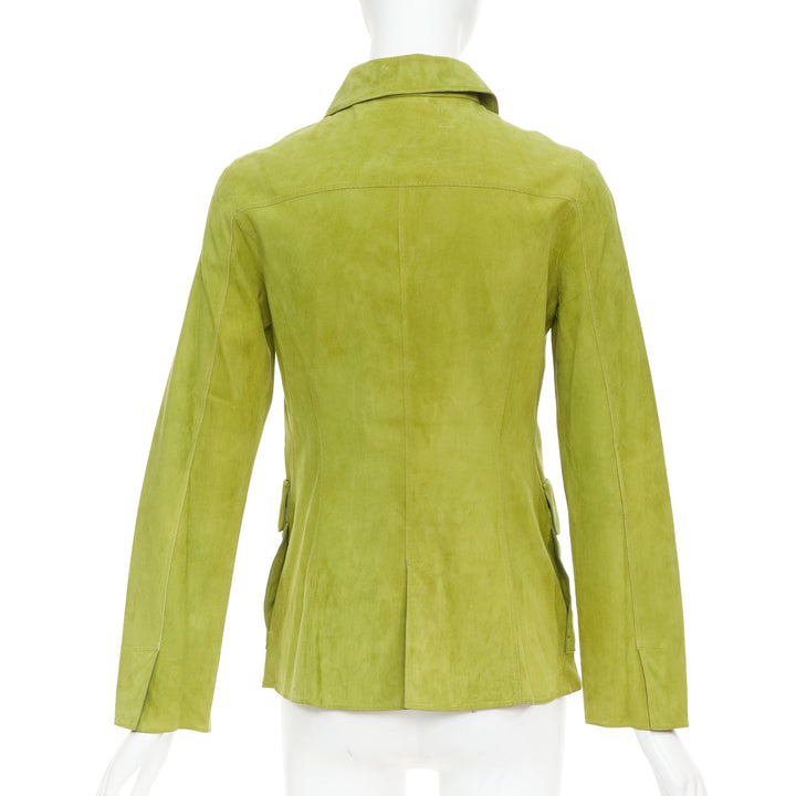LORO PIANA grass green goat suede brown buttons overshirt jacket IT38 XS