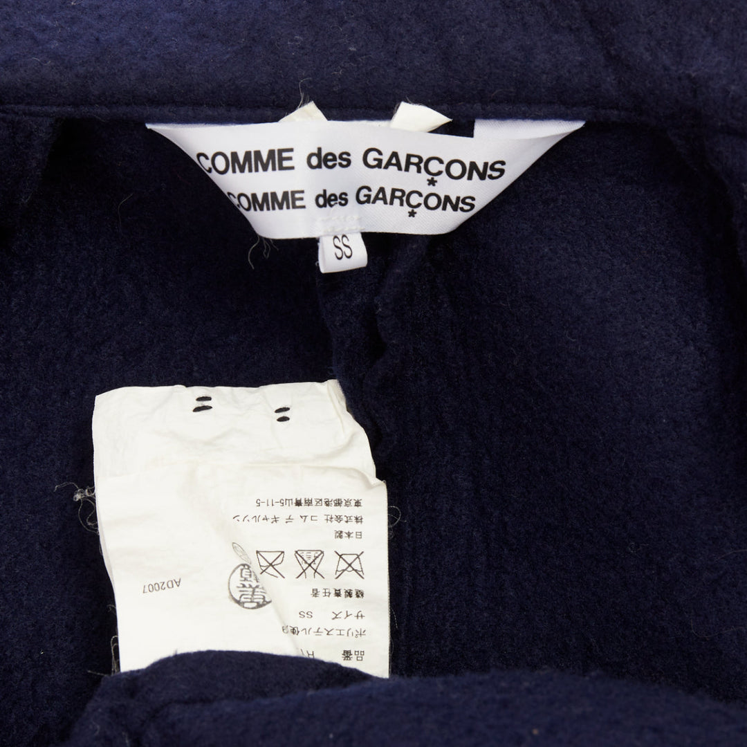 CDG COMME DES GARCONS 2007 navy felt high collar curved hem cropped jacket XS