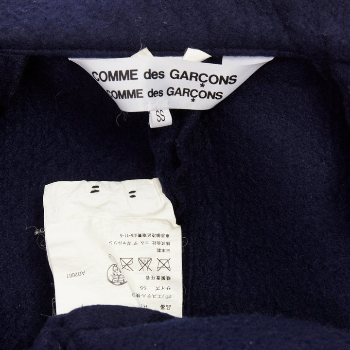 CDG COMME DES GARCONS 2007 navy felt high collar curved hem cropped jacket XS