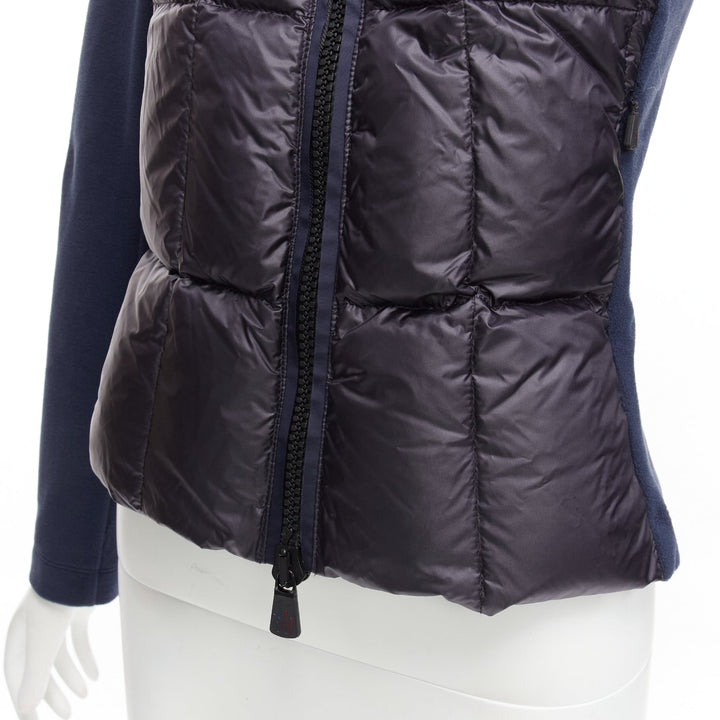 MONCLER Norme Afnor navy directional stitching padded goose down jacket XS