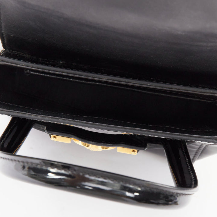 VERSACE black patent leather Signature Medusa lock mini satchel bag