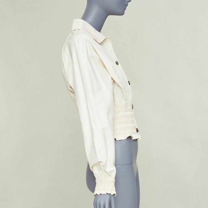 HERMES 2010 Crude Cell  ivory heavy cotton smocked waist crop overshirt FR38 M