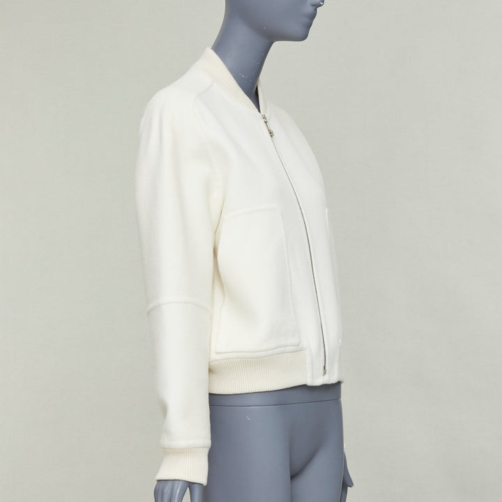 HERMES double faced 100% cashmere leather applique back bomber jacket FR38 M