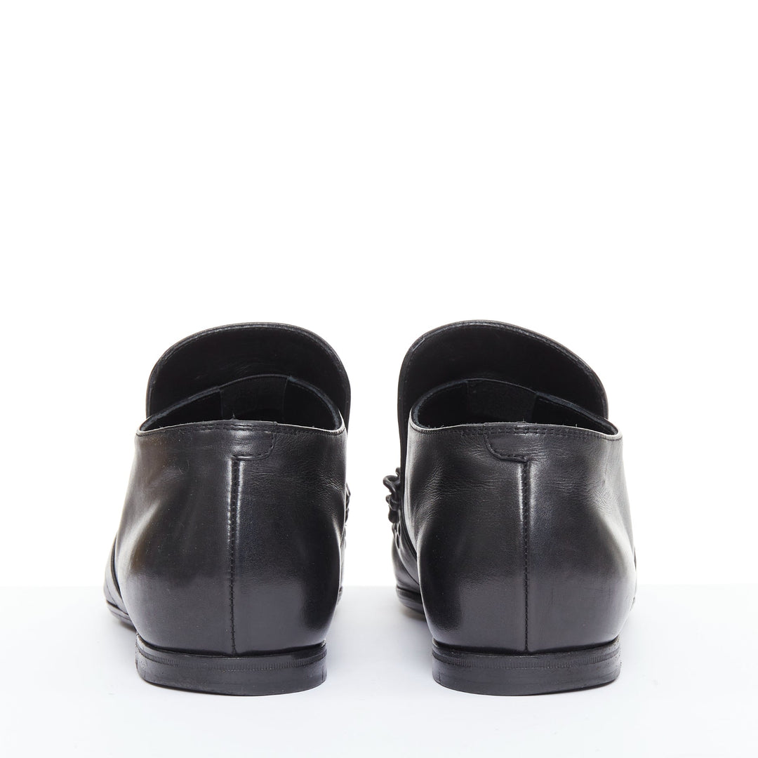 BOTTEGA VENETA 2011 black leather dual tonal chain flat square toe loafers EU43