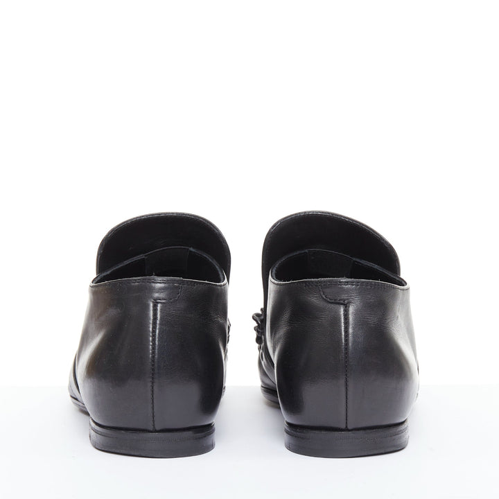 BOTTEGA VENETA 2011 black leather dual tonal chain flat square toe loafers EU43