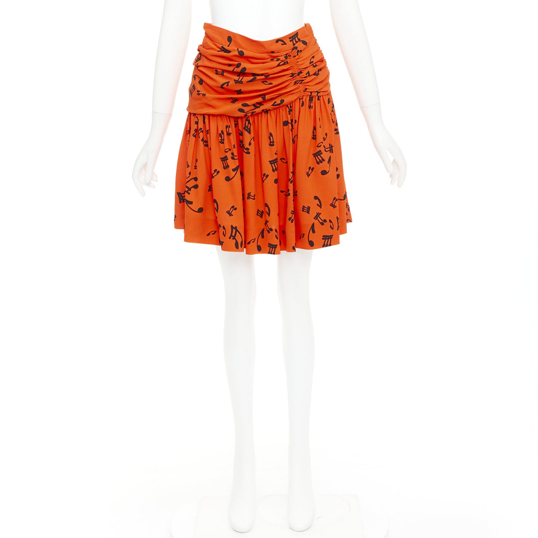 MIU MIU 2014 orange black viscose musical notes melody gathered skirt IT40 M