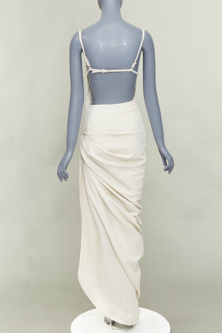 JACQUEMUS 2020 Runway La Robe Saudade cotton linen draped maxi dress FR34 XS