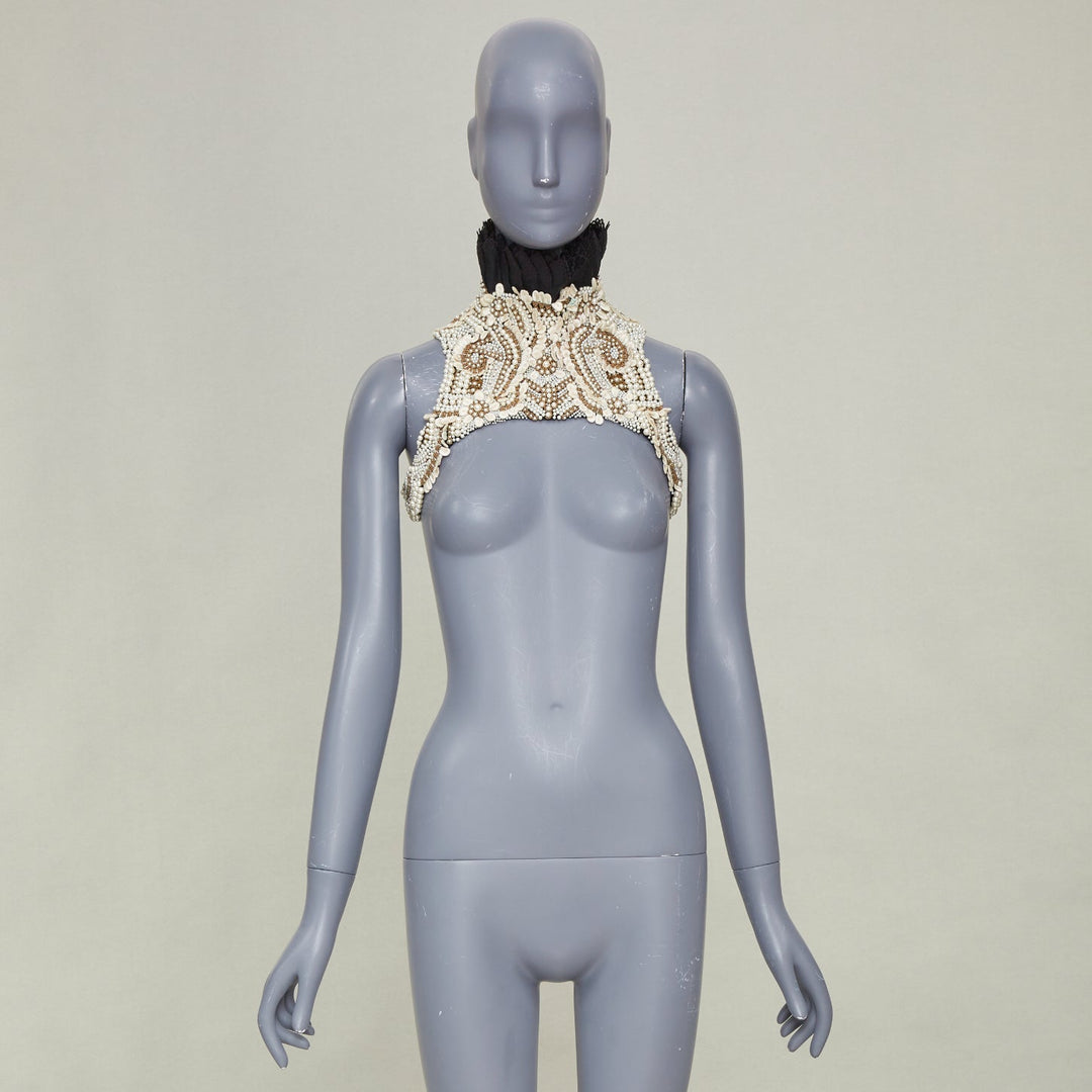 rare ALEXANDER MCQUEEN 2013 Runway pearl bead embroidery halter neckpiece IT40 S