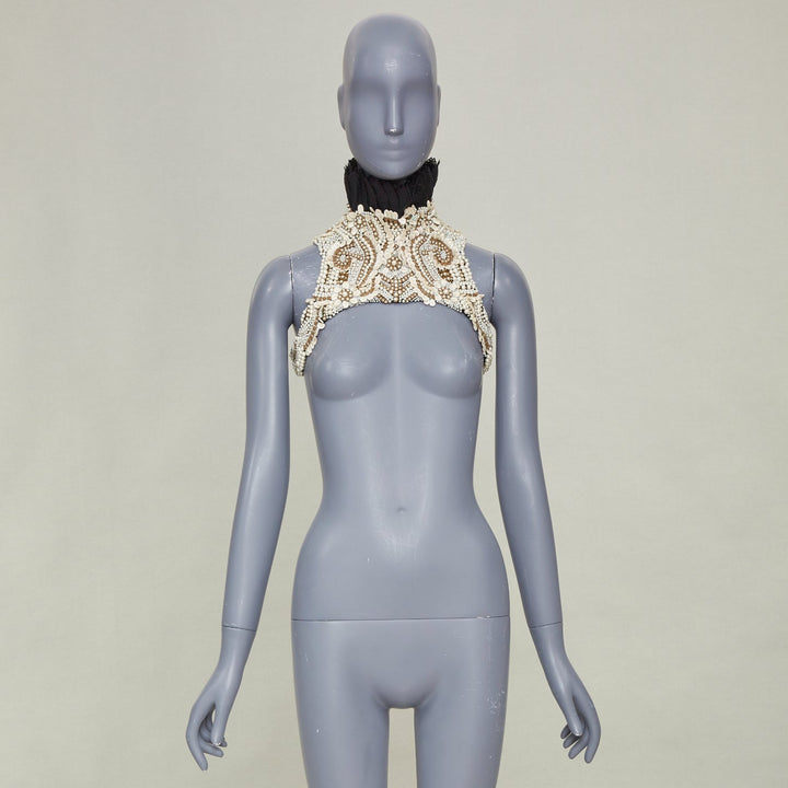 rare ALEXANDER MCQUEEN 2013 Runway pearl bead embroidery halter neckpiece IT40 S