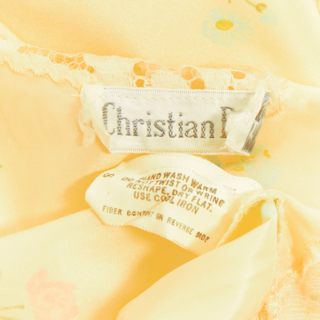 CHRISTIAN DIOR Vintage pastel yellow floral lace sleepwear nightgown dress S