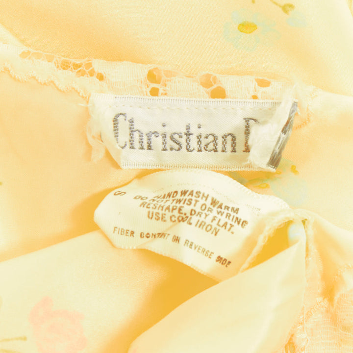 CHRISTIAN DIOR Vintage pastel yellow floral lace sleepwear nightgown dress S